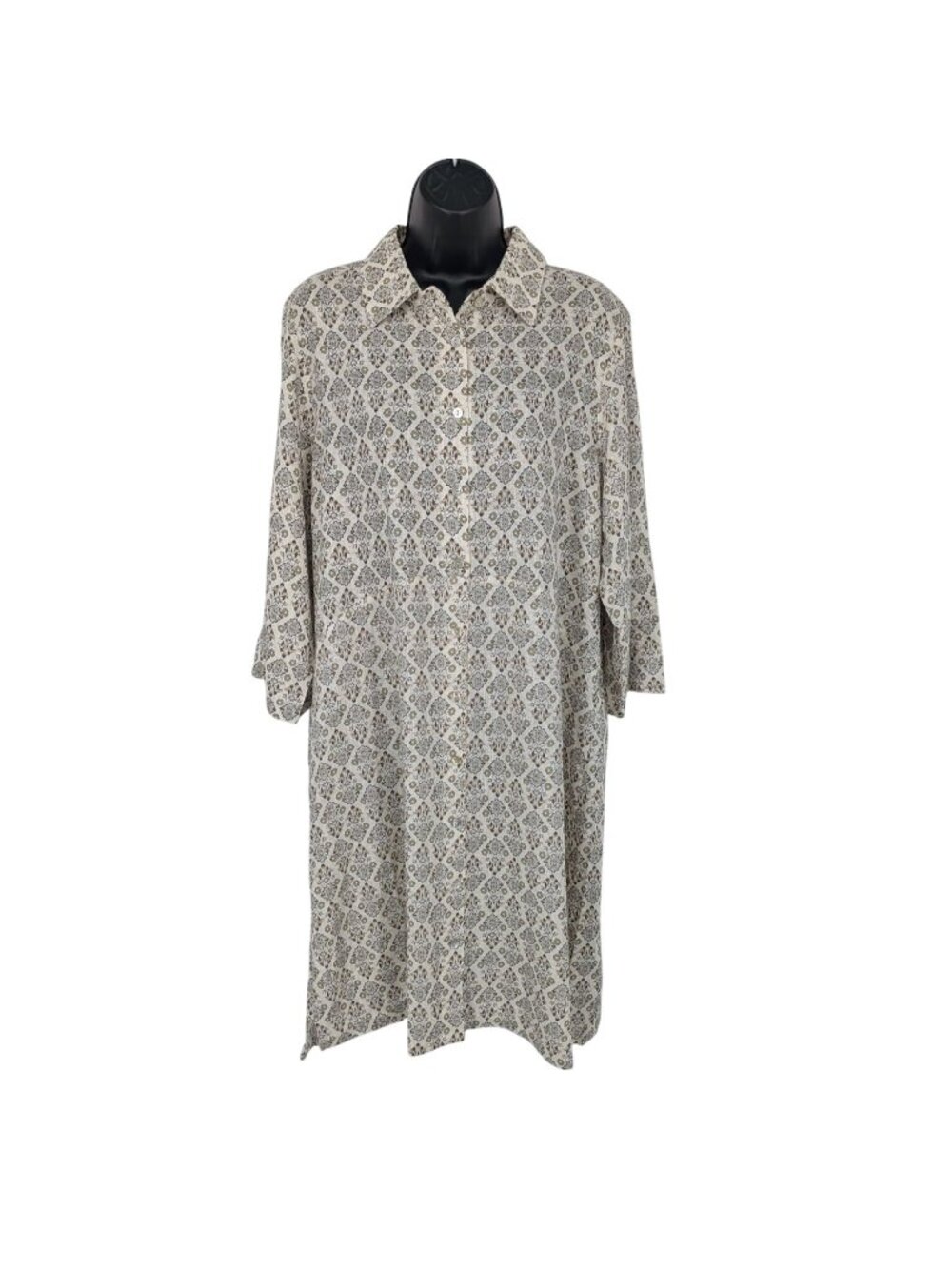 Floral Midi Shirt Dress Button Front Roll Tab Sleeve Prairie Cottage Art XLarge